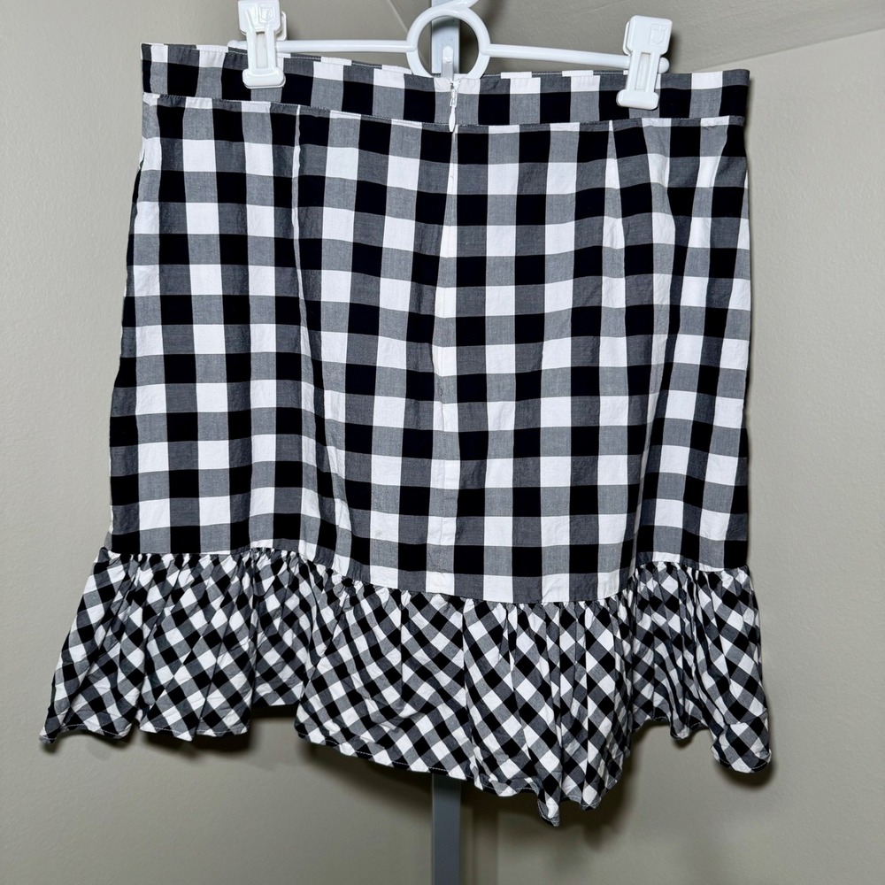 J. Crew Black White Gingham Ruffle Wrap Mini Skirt Size 12 - Picture 2 of 5